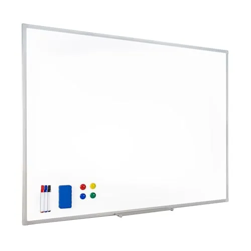 Raylu Paper® - Pizarra blanca magnética para pared con marco de aluminio, pizarra blanca magnética de borrado en seco grande con bandeja para rotuladores (120 x 90 cm)