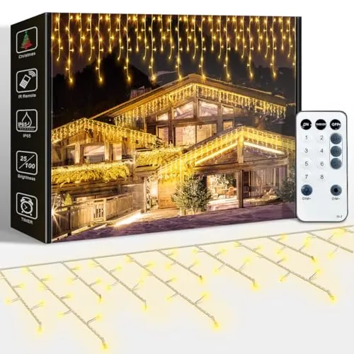 30M Cortina Luces Navidad Exterior, LED Luzes Natal Exterior Blanco Cálido