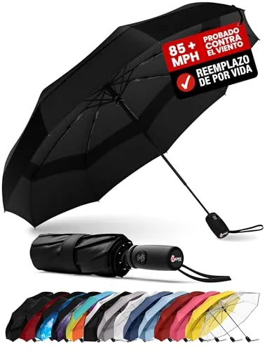 Repel Paraguas plegable Antiviento y - Apertura automática fácil - Paraguas Grande, Guarda Chuva Compacto y Duradero, Estructura de Fibra de Vidrio Resistente - Cabe en una Mochila o Bolso