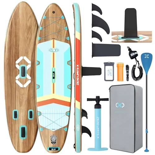 ZLX Tabla de Remo Inflable para Adultos y jóvenes, Sup súper Ancha de 11 pies 6 x 35 Pulgadas con Aleta de Equilibrio patentada, Cubierta Antideslizante, Bomba de Mano, Bolsa de Transporte y Remo