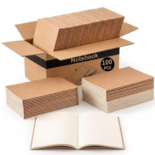 VEESUN 100 Pack Cuadernos A5 Blanco Libreta Bloc de Notas Oficina Escolar | Pack Económico / 30 Hojas y Papel de 80gsm de Color Crema / Cubierta de Papel Kraft para Escritura Diario Escolar Regalo