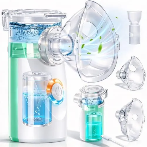 Nebulizador Portátil Recargable para Adultos y Niños | Nebulizador Bebé Silencioso con 2 Máscaras y Boquilla, Inhalador Compacto Fácil de Usar y Limpiar