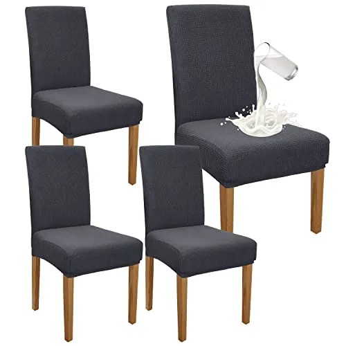 Granbest Juego de 4 Fundas Impermeables para sillas de Comedor, elásticas, para Comedor, protección para sillas extraíbles, para Banquetes, Cocina, Fiestas (Juego de 4, Gris)
