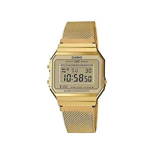 Casio Reloj Cuarzo Unisex 36.00mm con dial Digital LCD y Correa de Mesh Bracelet Oro A700WEMG-9AEF