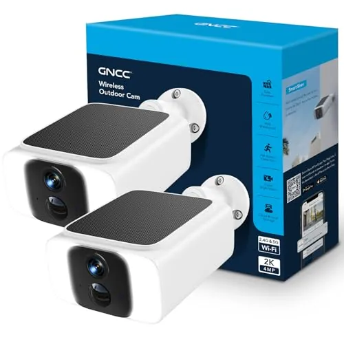 GNCC 2K Cámara Vigilancia Exterior Solar, WiFi 2.4/5GHz, IP66, 2 Paquetes