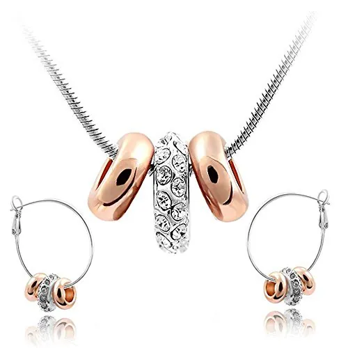 Crystalline Azuria 18ct Chapado en Oro Blanko y Rosa Blanco Cristales Juego de joyas Collar Pendientes de aro Mujer para Mujer y Niña