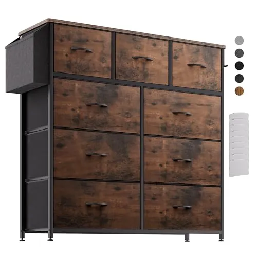 PURFINO Cajonera de Tela, Comoda Dormitorio con 9 Cajones Grandes