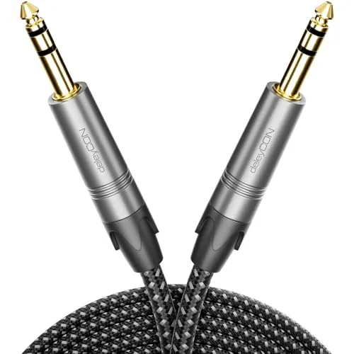 deleyCON 15m Cable de Instrumento Jack 6,35mm a 6,35mm TRS (Estéreo) AUX - Calidad de Estudio - de Cobre OFC Puro (AWG24) - para Amplificador Mezclador Guitarra Eléctrica Bajo Teclado