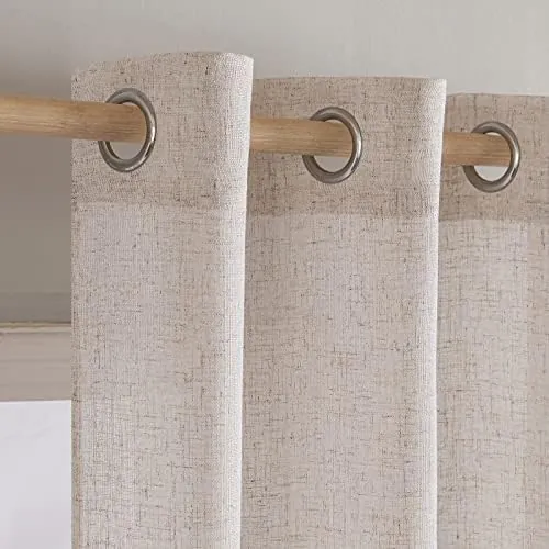 MIULEE Juego de Cortinas de Lino Translúcido de Dos Piezas con Ojales Cortinas Modernas para Dos Puertas de Balcón Cortinas para Salón Dormitorio 245x200cm (HxL) Lino Natural Blanco