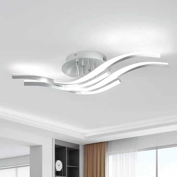 Dorlink Lampara Techo LED 4 Luces, Lampara Techo Dormitorio 32W 2880LM, Plafon LED Techo 6500K Blanco Frío, Lamparas de Techo Salón Plata, Lamparas Techo para Cocina, Comedor, 60CM