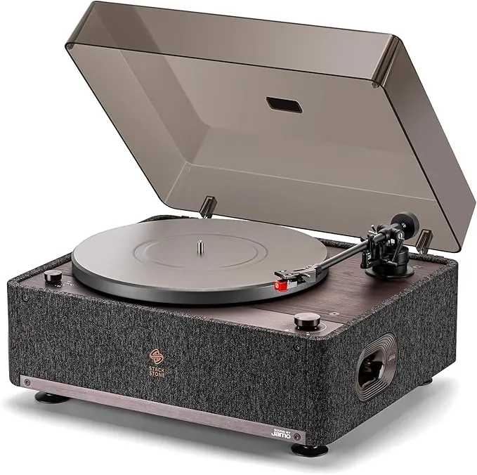 STACKSTONE x Jamo SS08 Tocadiscos, Giradiscos con Altavoces Hi-Fi de Gran Cámara Acústica, Bluetooth 5.3, Sistema Anti-Vibración de Doble Capa, Cápsula Magnética AT-91R, Plato de Aluminio, 33/45 RPM