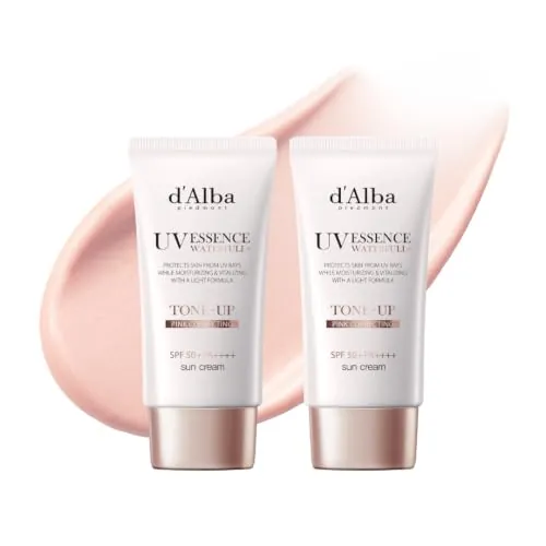 d'Alba Piedmont Crema Solar Waterfull Essence con Trufa Blanca, SPF 50+/PA++++, Crema Hidratante Híbrida Vegana de Tono Rosado, Sin Efecto Blanco (50 ml)