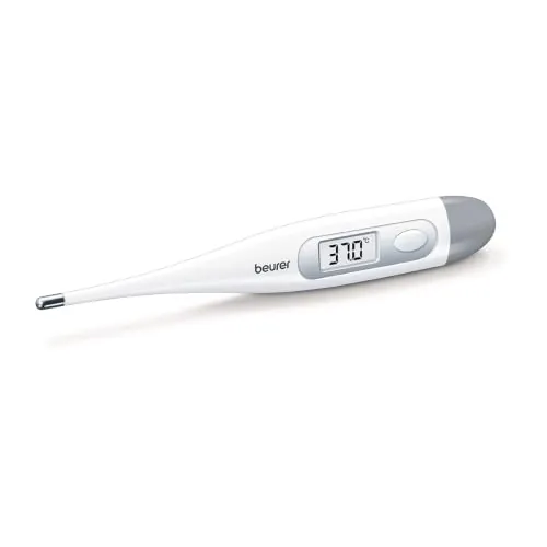 Beurer FT09 Termometro Digital y Corporal, Resistente al Agua, pantalla LCD con rango de medición +/- 0.1 ºC, señal acústica, sin Cristal, Color Blanco