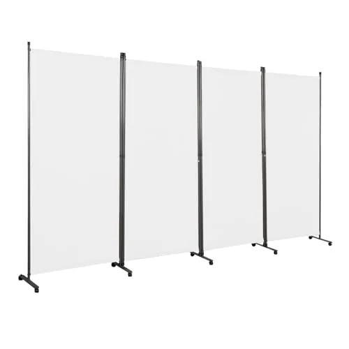 Angel Living Biombo con Ruedas 324 x 180 cm, Divisor de Habitaciones con 4 Paneles, Biombo Plegable, Decoración Elegante, Separador de Ambientes Plegable (Blanco)
