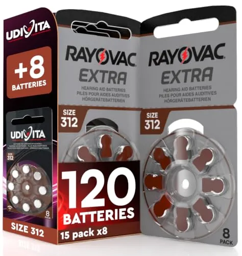 120 Pilas para Audífonos Rayovac 312 Tecnología Sound Fusion + 8 Udivita