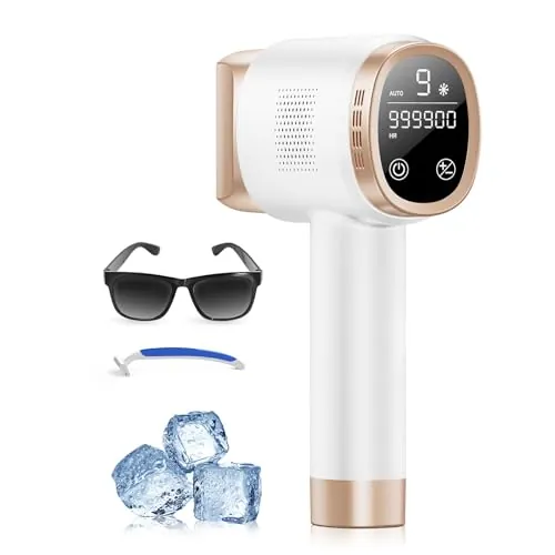 21J Depiladora Laser con Función de Refrigeración, 600-1200NM Depiladora Luz Pulsada con 9 Niveles de Energía, Pantalla Táctil LCD para Mujer y Hombre, Bikini, Axilas, Cara, Cuerpo Blanco
