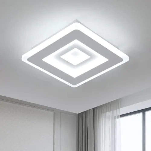 Mckalen Lampara LED Techo de Acrílico Interior, 28W Blanca Fría 6500K, 20CM | 28W 3150LM Moderna Plafon LED Techo de Acrílico, Cuadrado Luz de Techo para Dormitorio Pasillo Cocina Comedor Corredor Balcón