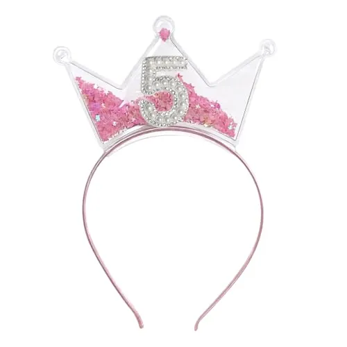 Corona rosa de cumpleaños, decoraciones brillantes para niñas de 5 años, diadema princesa para fiestas infantiles