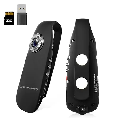 CAMMHD Mini cámaras corporales 32G 1080P Full HD con grabación de audio y video de 3 a 7 horas, cámara corporal portátil con clip trasero, cámara portátil con detección de movimiento, compatible con