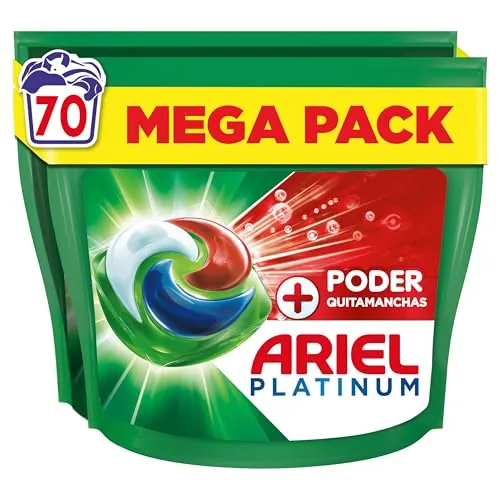 Ariel PODs Platinum, Detergente Líquido En Cápsulas + Poder Quitamanchas Cápsulas, 70 Lavados