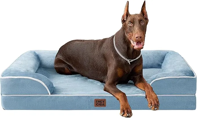 EHEYCIGA Cama Perro Extra Grande 122x89x20cm, Colchon Perro Impermeable Lavable con Espuma Viscoelástica, Sofá Perro Ortopedica Desmontable, Azul