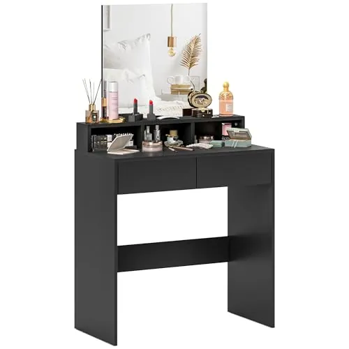 HOMCOM Tocador de Maquillaje con Espejo 2 Cajones 75x38x135 cm Negro