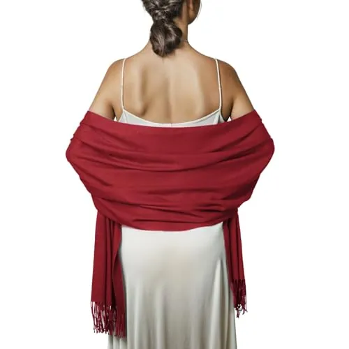 PIOYMEYA Pañuelos Chal Bufanda Mujer Pashmina Vino Rojo Estolas Bodas Chale Fiesta Sólido Fulares Foulard Larga Cálida Invierno