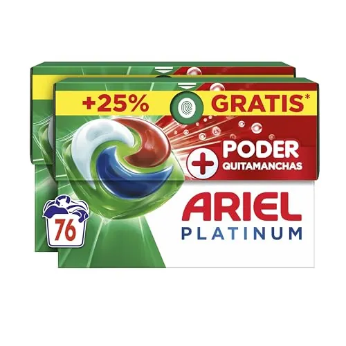 ARIEL PODS Platinum Detergente Lavadora Liquido 76 Capsulas/Pastillas, Jabon Frescor de Abril, Limpieza Profunda Incluso en Ciclos Mas Frios