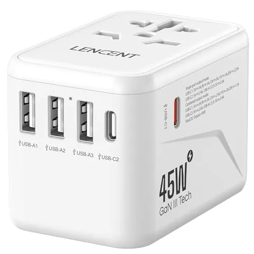 LENCENT Adaptador Enchufe Universal GAN III 45W, Cargador Internacional