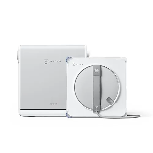 ECOVACS WINBOT W2S Omni Robot limpiacristales con estación, Inteligente de Borde a Borde con TruEdge™, pulverizador de Agua de Triple Boquilla, protección de 12 Niveles, Win-Slam 4.0