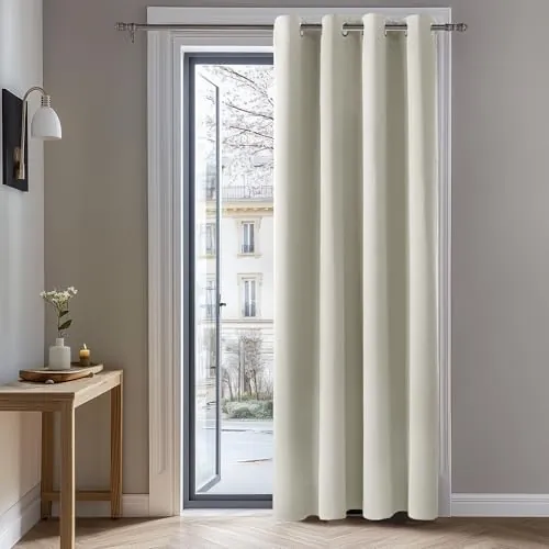 Deconovo Cortina Opaca Térmica para Dormitorio y Salón, 1 Pieza | 140x260 cm, Beige Claro, con Ojales, Aislante de Frío y Calor, Reducción de Luz y Mayor Privacidad