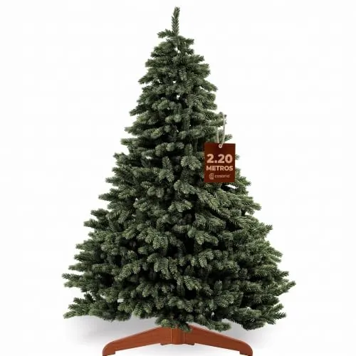 CASARIA Árbol Navidad Artificial Premium 220cm con Luces Base Madera FSC | PVC Reutilizable, Ramas Frondosas Flexibles, Aspecto Realista, Montaje Fácil, Difícil Inflamabilidad, Abeto Verde, Salón