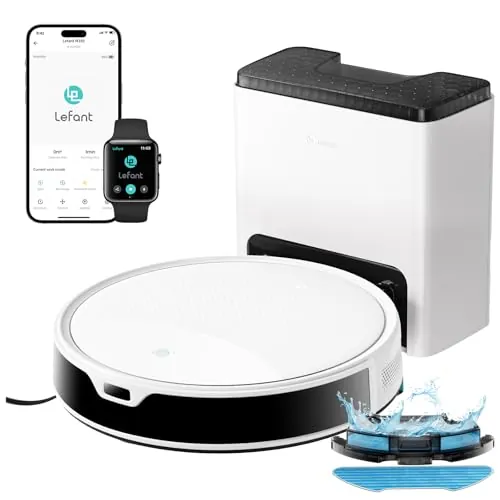 Lefant M350 Robot Aspirador y Fregasuelos con Mapeo Láser ToF, Cuerpo Ultra Delgado 7.9 cm, Succión 6000 Pa, Autovaciado 75 Días, Ideal para Apartamentos, WiFi/Alexa/App,Blanco