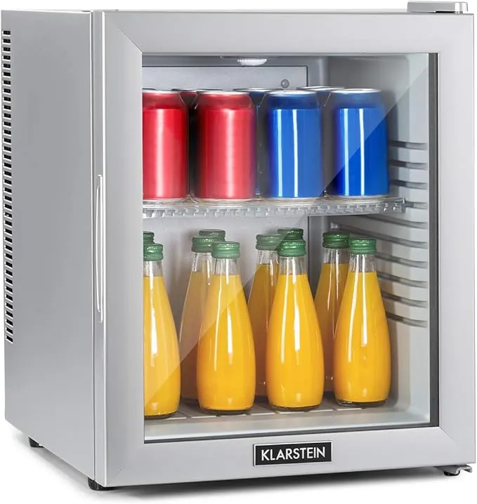 KLARSTEIN Nevera Pequeña Portatil Eléctrica Puerta Cristal, Mini Nevera Silenciosa para Casa y Oficina, Frigorificos Pequeños Refrescos, Cervezas, Estantes Extraíbles, Minibar 12-18°C, 32 l.