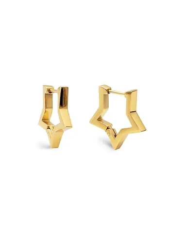 SINGULARU - Pendientes Superstar. Acero Inoxidable con Baño en Oro de 18Kt. Cierre Congo/Click. Joyas para Mujer