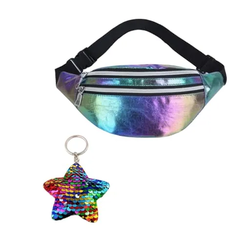Riñonera para niña con llavero en forma de mariposa, pequeña y brillante, tamaño 22x12x7 cm, mochila infantil ajustable y resistente al agua, ideal para paseos, deportes y regalos