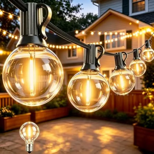 Guirnalda Luces Exterior 15M, IP45 Impermeable,25+1 Bombillas Inastillable