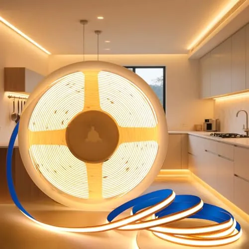 KSIBNW Tira de LED COB 24V, 5M Tira Luz LED Blanca Cálida 3000K Luces LED Habitacion Anchura 8mm Luz de Cuerda Cortable Flexible CRI>90 para Fondos de TV, Cocina, Fiesta, Sin Fuente de Alimentación