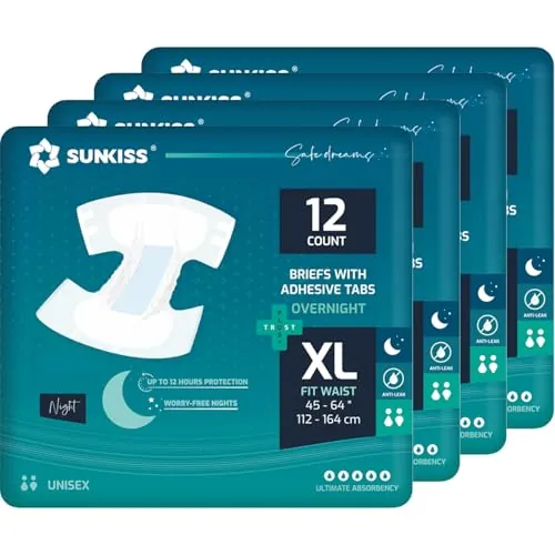 SUNKISS Pañales para Adultos Nocturnos Unisex XL, 48 Uds