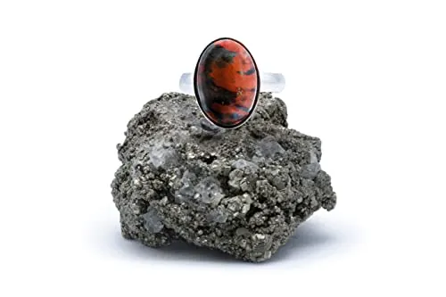 Anillo de Plata 925 con Jaspe Rojo (Piedra Natural) 14x10mm - Disponible Anillo Ajustable, Tamaño de XS a XXXL, para Hombre, para Mujer - Caja Regalo Gratis
