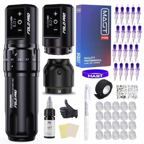 Dragonhawk Fold Pro Máquina Tatuar Kit, 7 Recorridos Ajustables 2,4–4,2 mm