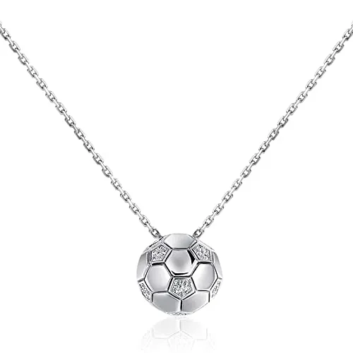 Patelai Collar de Fútbol Colgante de Balón Grabado con Dije de Pelota de Cadena con Diamantes de Imitación para Mujeres Hombres Niñas Niños (Plata)