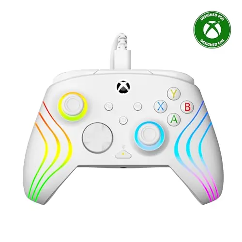 Turtle Beach Afterglow Wave Mando Blanco con Cable RGB - con Licencia para Xbox Series XS, Xbox One y Windows - Botones programables, disparadores de Efecto Hall, Controles de Audio