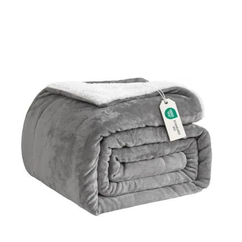 Good Nite Mantas 200x230cm, Manta y Colchas, Mantas para Sofa, Manta de Franela Sherpa Gruesa de Invierno Blanket (Gris)