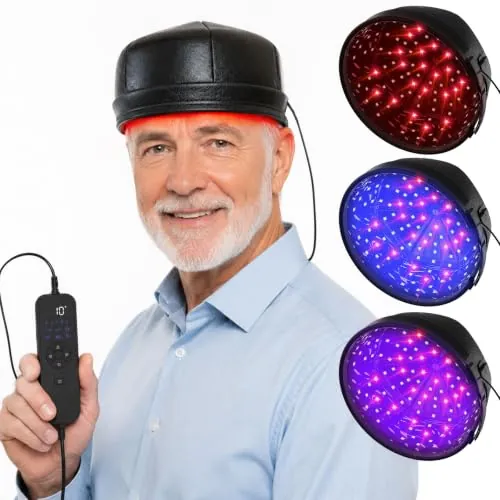 PUPCA Gorra Laser Capilar con 24 Láseres y 288 LED para Cabello | 460nm/660nm/850nm, Luz Roja e Infrarroja, Gorra LED para Cabello Fino y Crecimiento Capilar, Hombre y Mujer