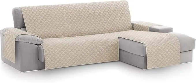 Textilhome CubreSofá Chaise Longue Malu, Protector para Sofás Acolchado Brazo Derecho, Tamaño 240cm. Color Marfil (Visto DE Frente), Ideal para Mascotas, Arañazos.