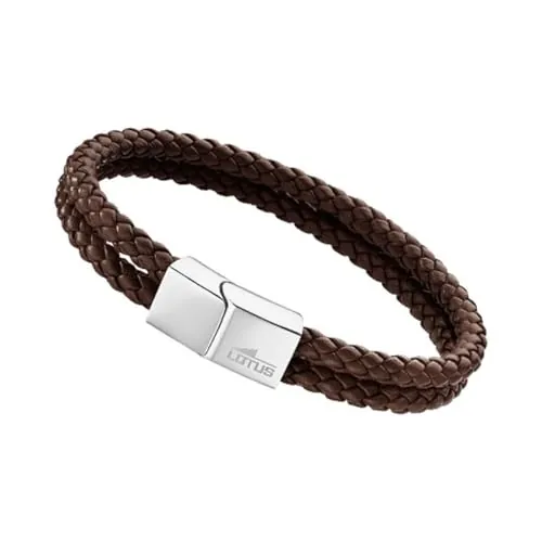 LOTUS STYLE Pulsera Hombre Cuero Brazalete de Diseño Sofisticado, Resistente y Confortable - Pulseras Hombre - Marrón 208.00 mm LS2011-2/2 - Regalo de Cumpleaños, Día del Padre