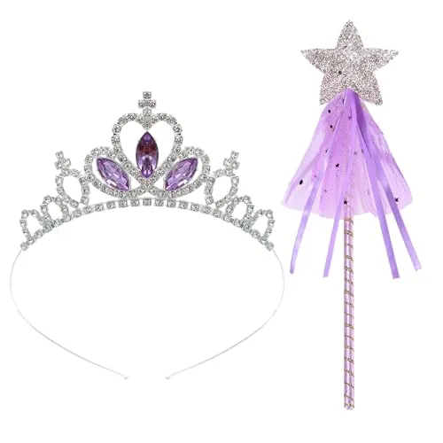 Tiara Corona de Cristal, princesa varita mágica, hada de la Corona de cristal infantil, vestida con joyas para el cabello, accesorios para el cabello regalo de cumpleaños tiara niña 3-12 años (Morado)