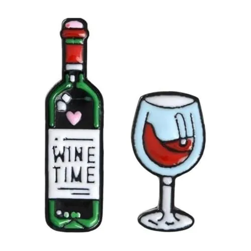 Bonitos alfileres para botella de vino, diseño acrílico de para mujer, accesorios de fiesta e ideas de regalo (juego de 2 con copa de vino y botella), 1, Metal