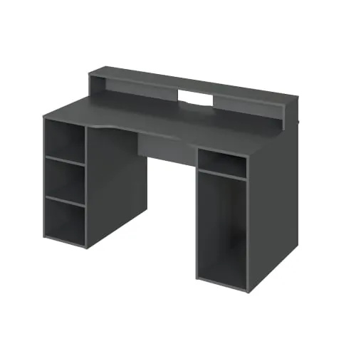 Habitdesign Mesa Gamer, Mesa de Ordenador, Modelo Ozone, Acabado en Gris Antracita, Medidas: 136 cm (Largo) x 67 cm (Ancho) x 73-88 cm (Alto)